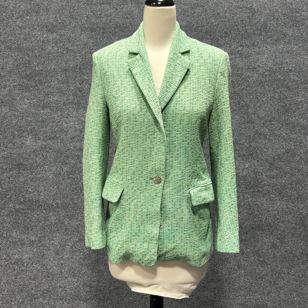 Maje Blazer Womens 36 Green Tweed One Button Jacket Lined Career Workwear Office